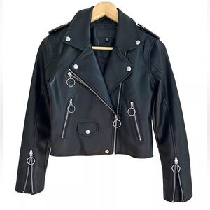 Blank NYC Black Faux Leather Cropped Moto Jacket NWT Size XS